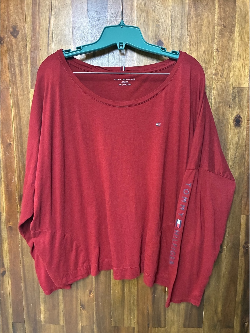 Tommy Hilfiger XXL Red Oversized Long Sleeve Logo Top 100% Cotton Preppy